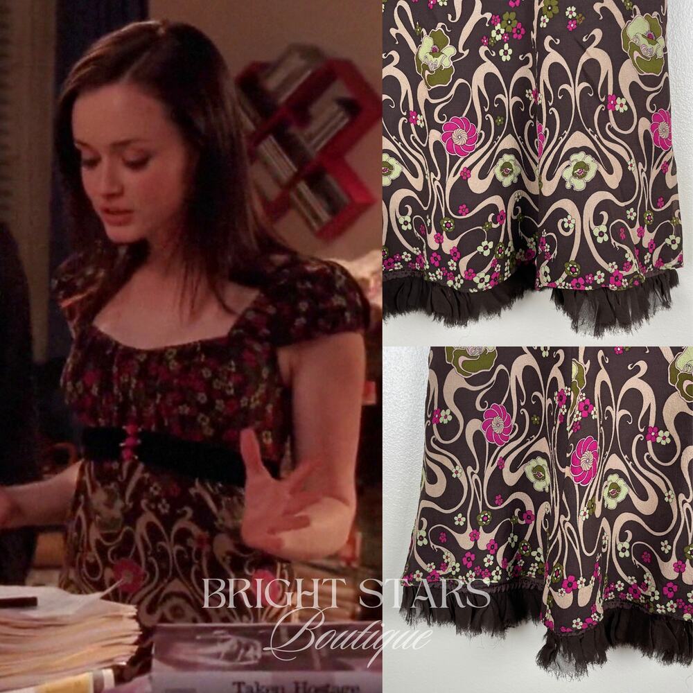 Rare Vintage Silk Floral Skirt ALT ASO Rory Gilmore Girls Brown Pink Y2K Vintage - Picture 3 of 10